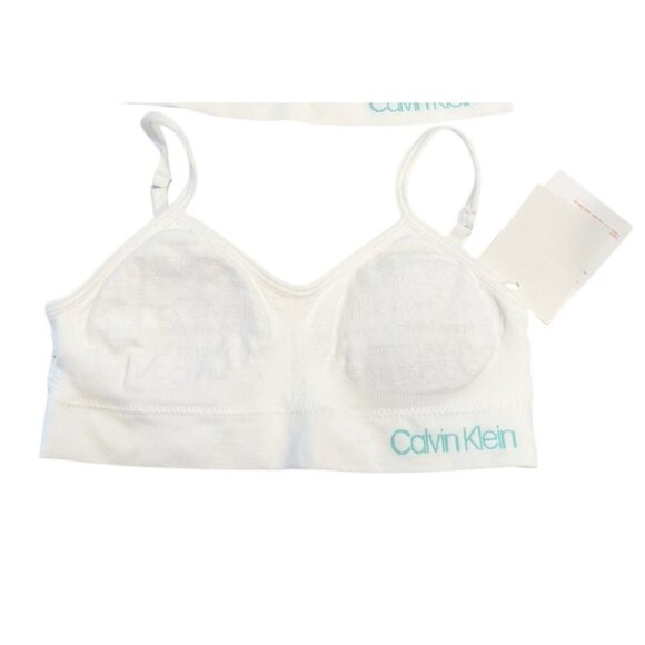 Two Calvin Klein Girl's Seamless Signature Bralettes White Size S (6/6X) NWT - Picture 4 of 8